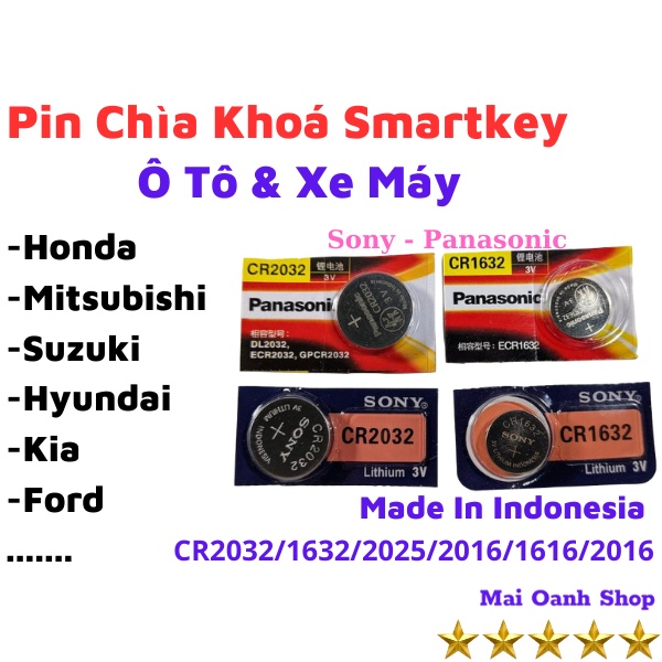 Pin Panasonic/Sony CR1632 / CR2032 CR2025 CR2016, Pin Cảm Biến Áp Suất Lốp, Chìa Khóa Ô Tô, Xe Máy  3V Lithium