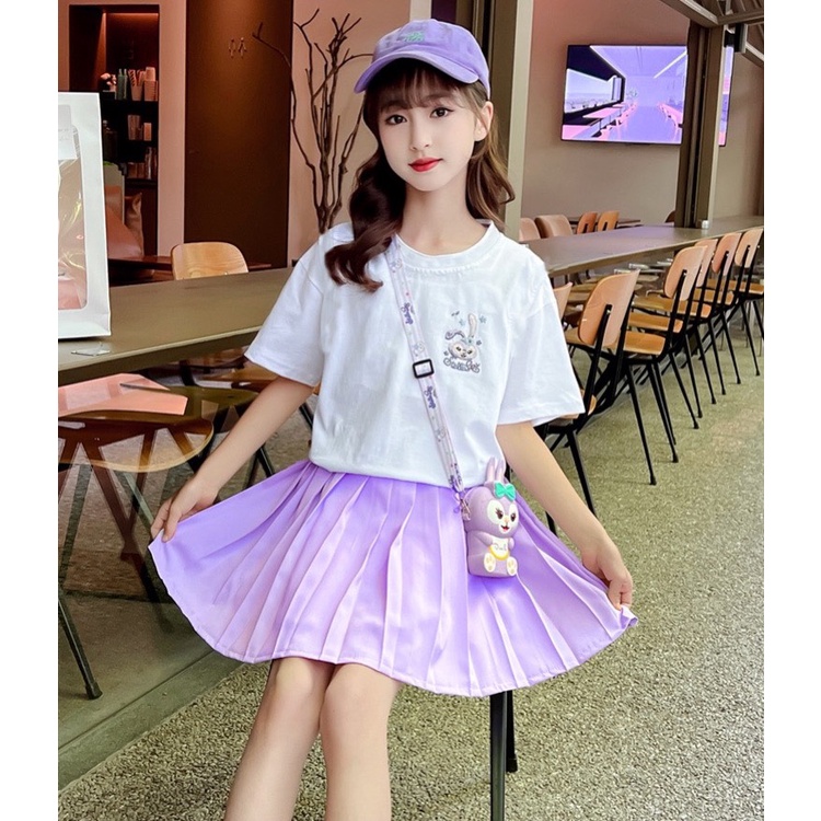 Set váy áo "TENNS" 18-48kg cho bé gái 4-14 tuổi. Áo cotton tàu, phối chân váy xếp li xinh xắn. Có lót trong. STG64