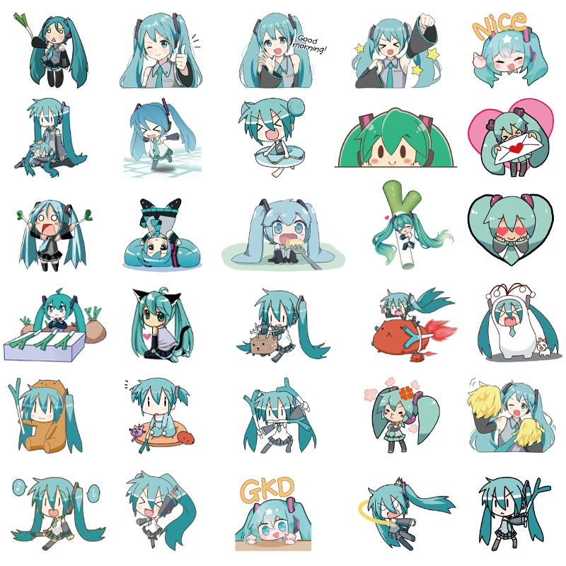 Bộ 60 Miếng Dán Anime Hatsune Miku Dễ Thương Trang Trí Vali Ván Trượt Laptop
