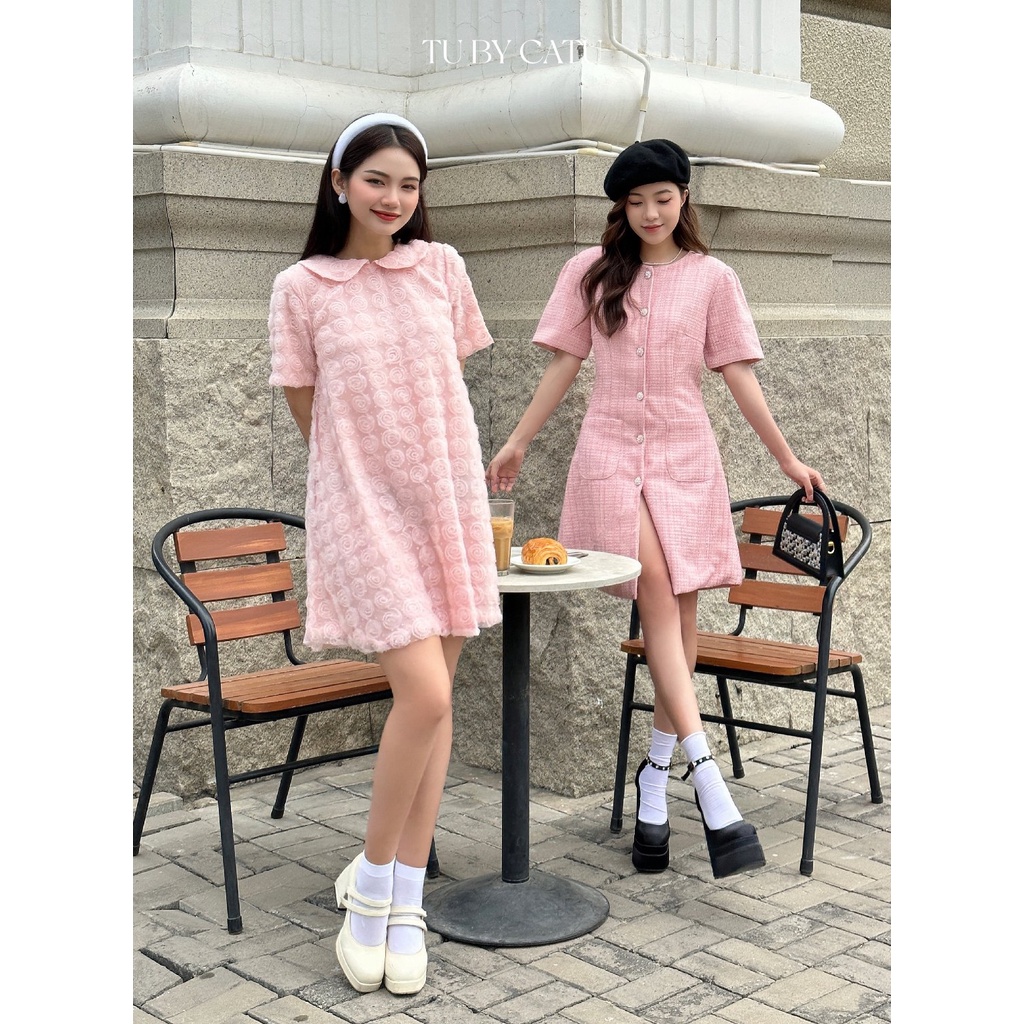 TUBYCATU | Đầm ren hoa hồng cổ sen
