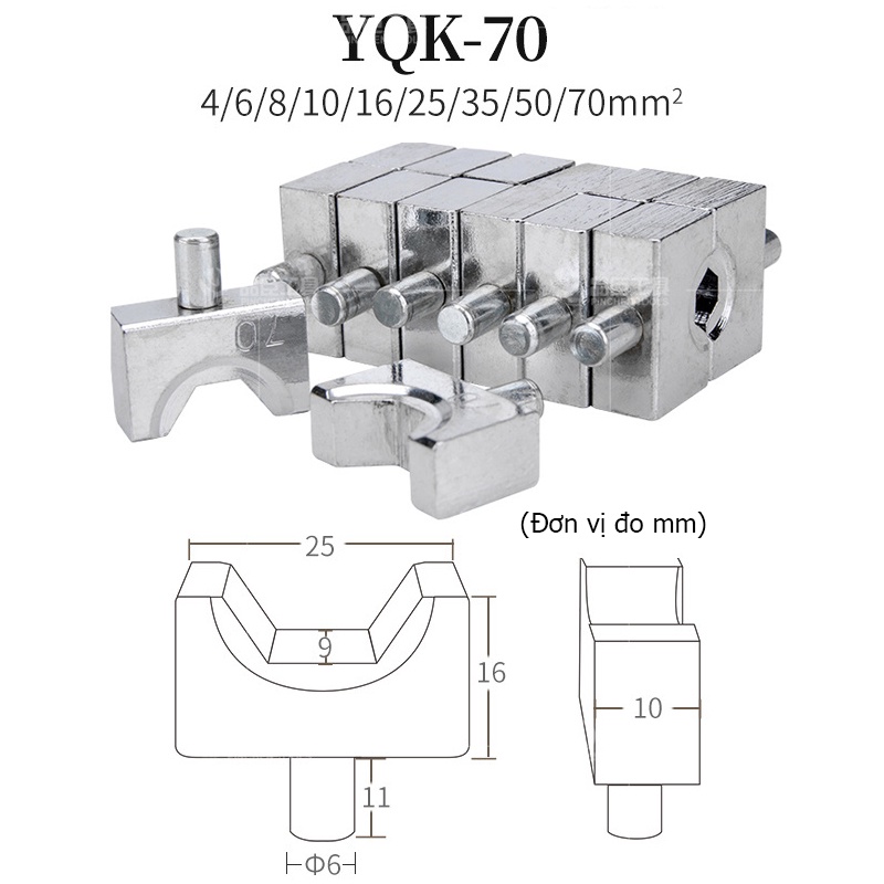 Khuôn cho kìm thủy lực ép cos YQK-70/YQK-240/YQK-300 khuôn lục giác đầu ép cos bộ khuôn bấm cos