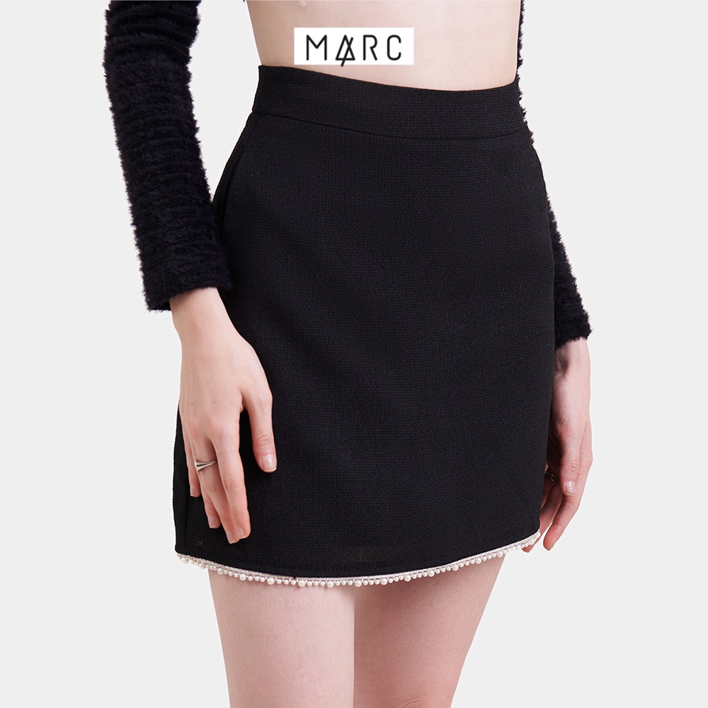 Váy nữ MARC FASHION bố mini form A viền ngọc trai FANT020323