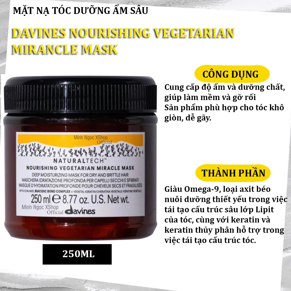 Mặt nạ tóc dưỡng ẩm sâu Davines Nourishing Vegetarian Miracle Mask 250ML chính hãng