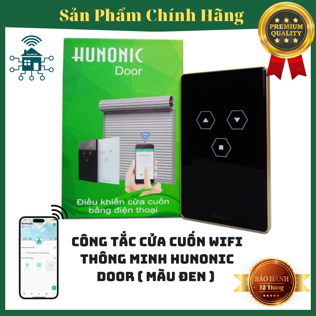ông Tắc Wifi Cửa Cuốn Thông Minh HUNONIC DOOR, Điều khiển từ xa qua Wifi, 2 màu Trắng/Đen - Bảo Hành 12 Tháng