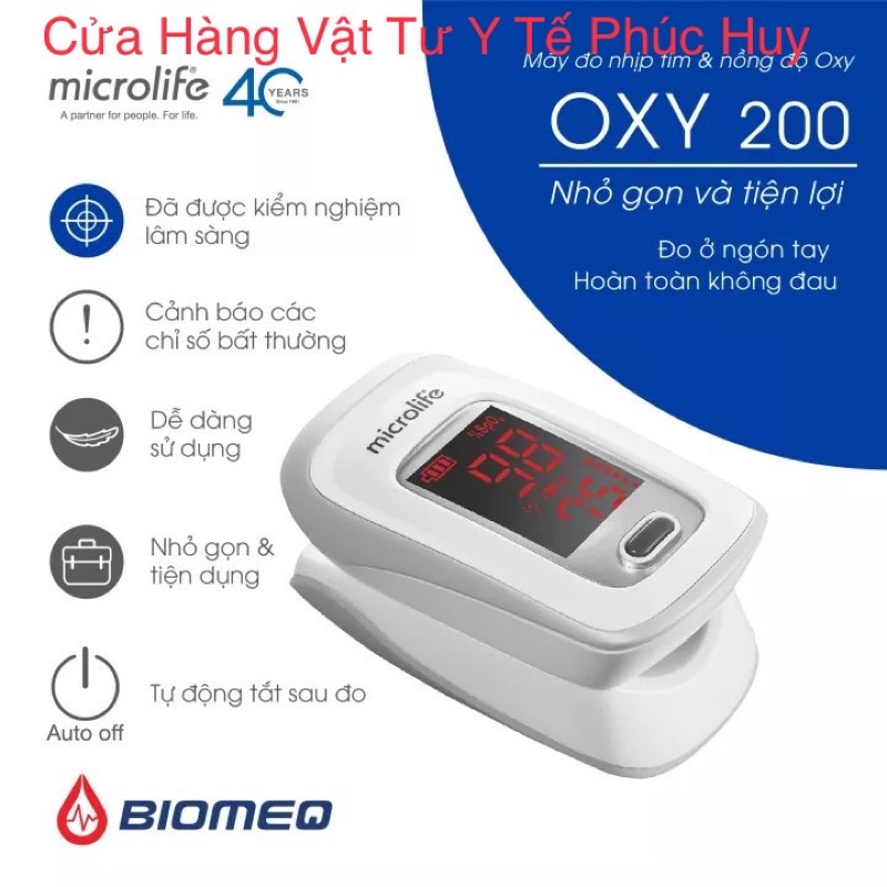 Máy Đo Oxy Trong Máu SPO2 Microlife Oxy 200 và đo nhịp tim kèm bao đựn