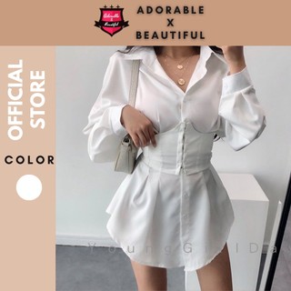Đầm sơ mi trắng tay dài mềm mại, áo váy sơ mi ôm sang trọng ulzzang