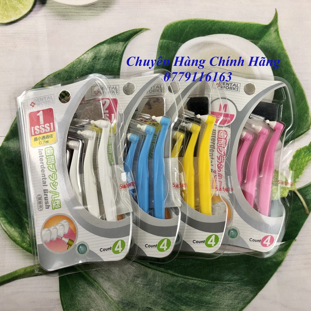 Bàn chải kẽ răng cao cấp DENTAL WORKS CHỮ L 4 CÂY/ VỈ OKAMURA chất lượng Nhật Bản