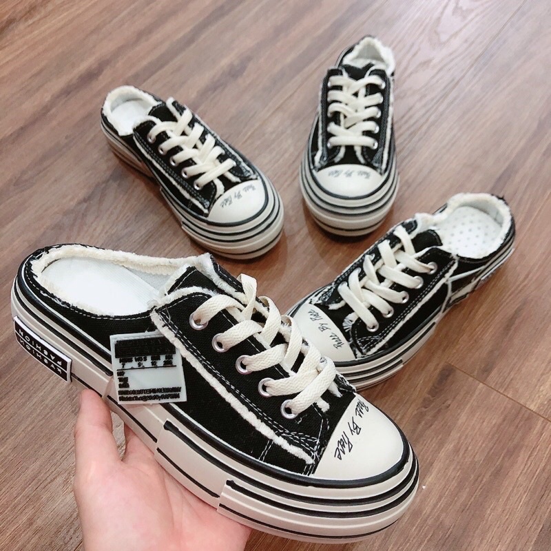 Giày Sục  Rách Thể Thao Hở Gót Hè  Style Bụi Bặm Viền Rách Tua Rua Siêu Phong Cách