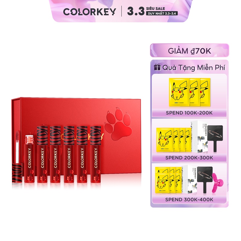 【COLORKEY】Bộ 6 thỏi son bóng COLORKEY hình hổ năm mới bản giới hạn 6g
