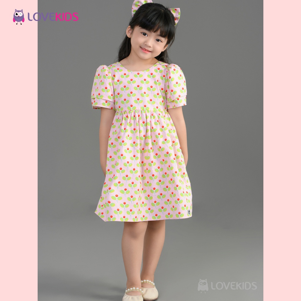 Đầm hoa nhí Lovekids bé gái, tay cánh tiên, vải cotton thoáng mát, size từ 2 đến 6 tuổi