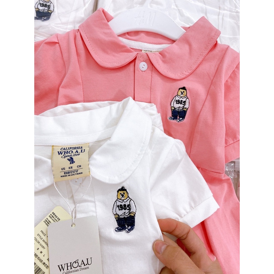 BÁN SỈ SET 2 VÁY BÉ GÁI CỔ SEN TRẮNG HỒNG THÊU GẤU