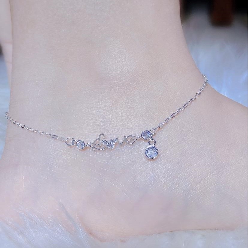 Lắc chân bạc nữ Evasilver đính đá lấp lánh, chất liệu bạc ta sáng bóng không rỉ