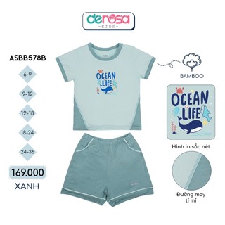 Bộ quần áo cộc tay bé trai DEROSA KIDS đồ bộ mùa hè cho bé trai từ 6 đến 36 tháng ASKD578B