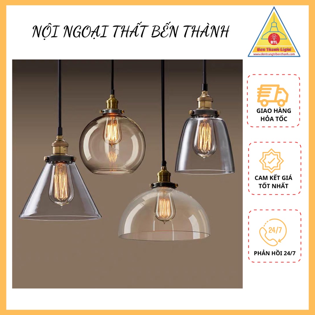 Đèn thả trần thủy tinh cổ điển màu trà trang trí decor phòng ngủ - phòng khách tặng kèm bóng 4w THCN 11