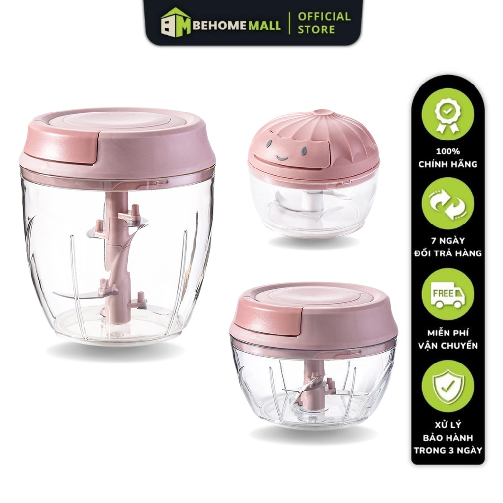 Máy xay tỏi ớt đa năng BEHOMEMALL xay cơ học hai màu ba kích thước xay bén dễ vệ sinh