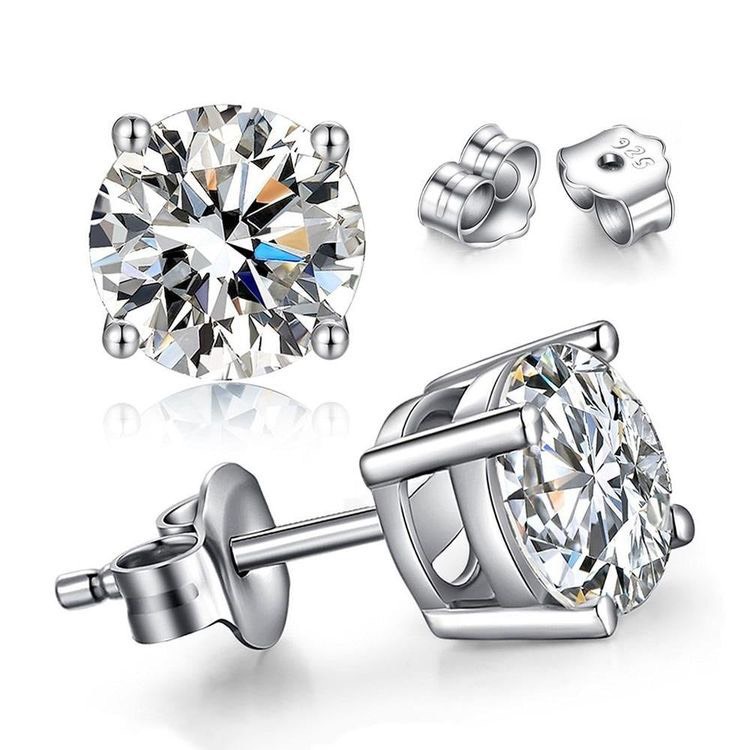 Bông hoa tai Moissanite bạc ý xi bạch kim
