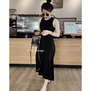 [ Ảnh thật ] Váy 2 dây/ 3 lỗ maxi đen đi biển dáng dài basic chất thun tăm