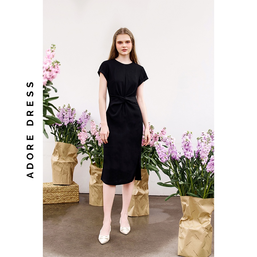 Đầm midi dress lụa đen vặn eo 3ASDR2051 ADORE DRESS