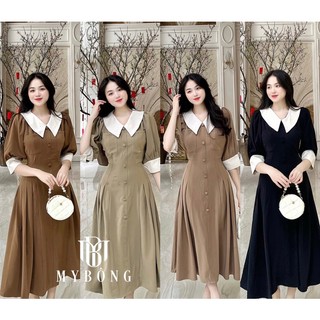 Váy cổ bẻ dáng dài cúc bọc_Tiệm của Ả