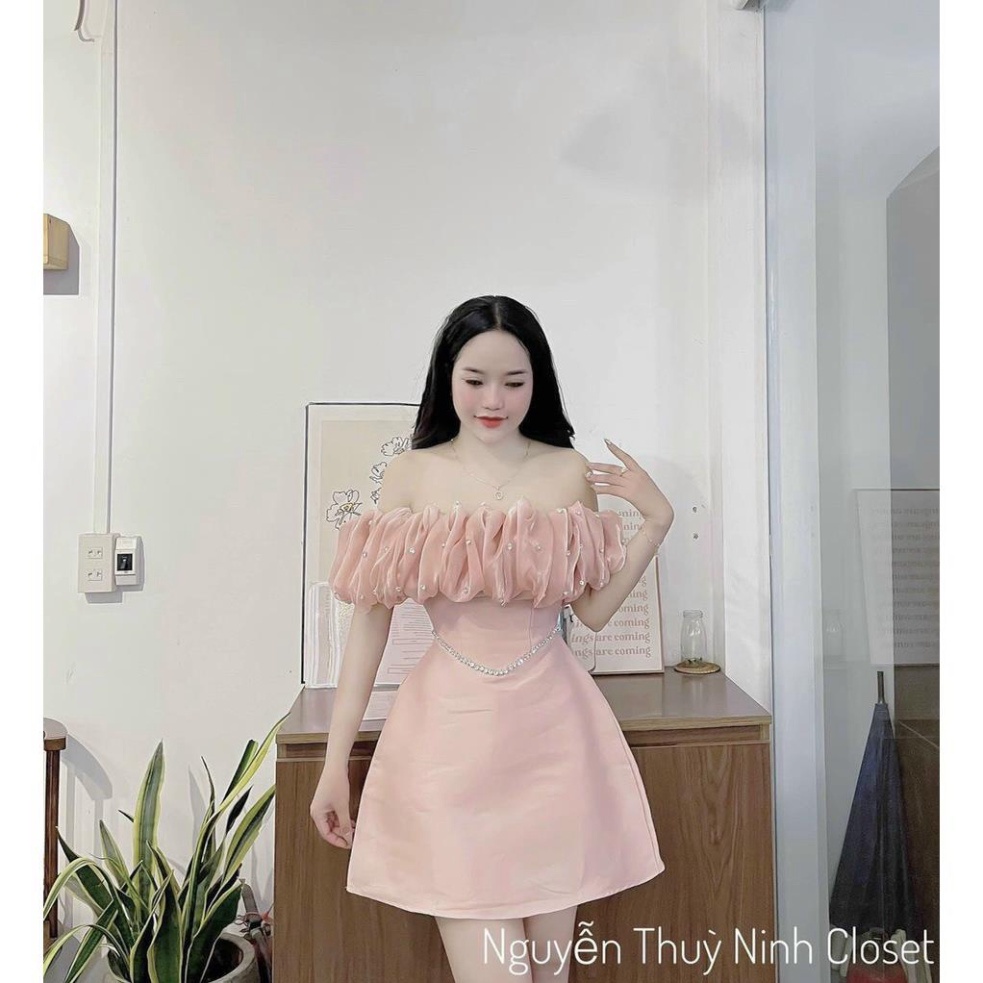 (Fom: <55kg)Đầm Hồng Bẹt Bèo Phồng Viền Ngọc  Đầm Bẹt Vai Bo Eo Tôn Vai Và Eo Bo Chun, Đầm Bo Phồng Loe Nhẹ Tiểu Thư Jl4 | BigBuy360 - bigbuy360.vn