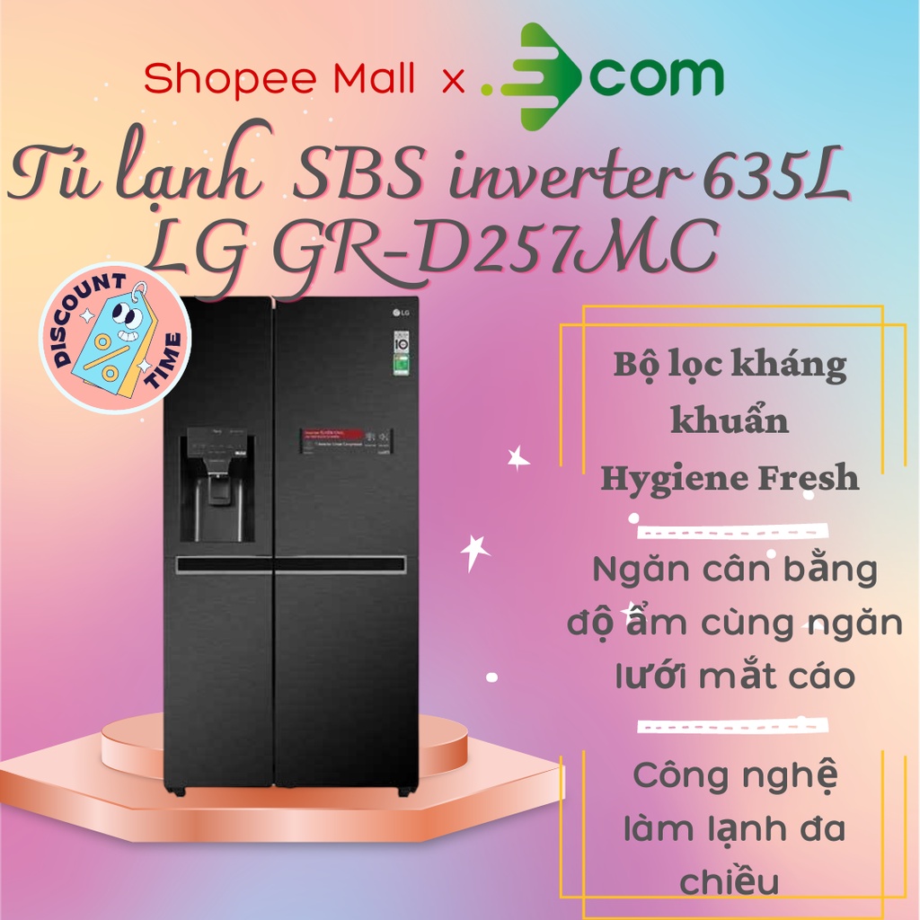 Tủ Lạnh LG Inverter 635L Side By Side GR-D257MC, Model 2022, Lấy Nước Bên Ngoài