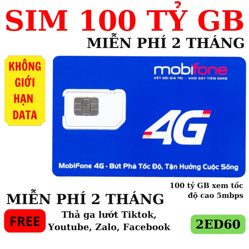 [SIÊU RẺ] Sim 4G XÀI TẸT GA 2 tháng KHÔNG cần nạp tiền - Siêu sim Mobifone