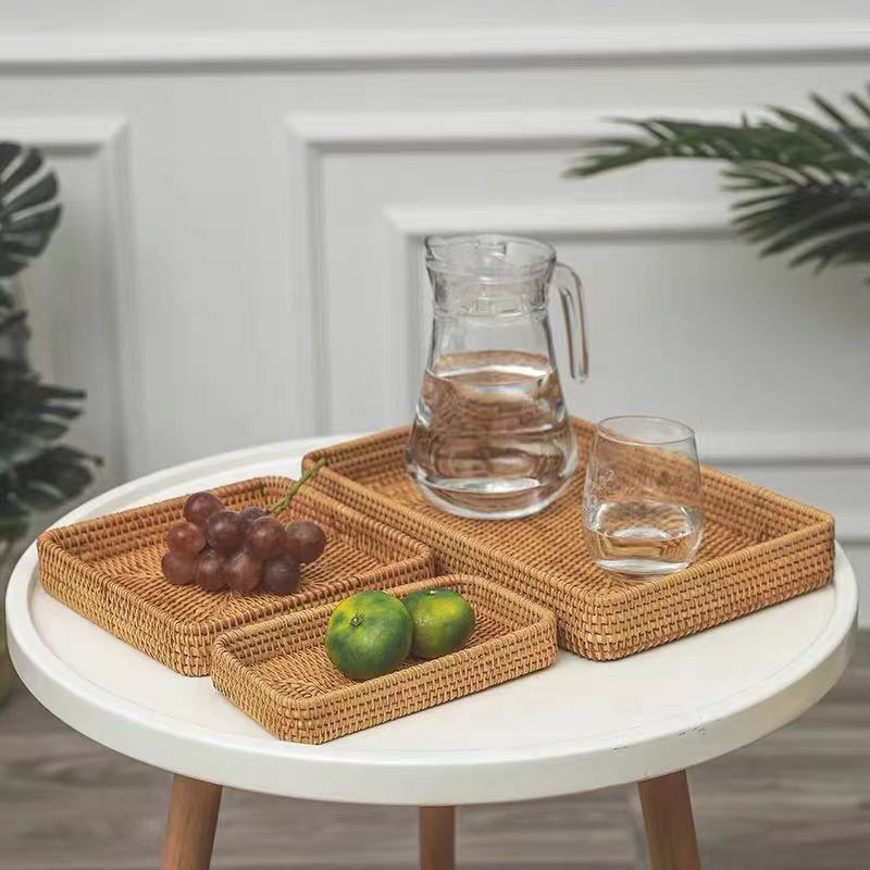 Combo khay đựng đồ mây tre đan, khay mây decor trang trí nhiều kích thước