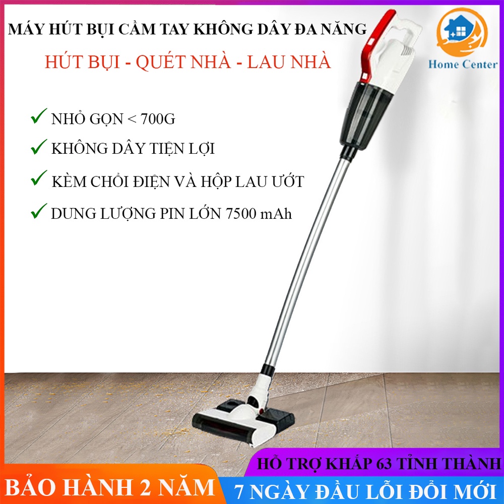 Máy hút bụi gia đình cầm tay đa năng không dây kèm chổi điện và hộp lau ướt với lực hút lớn 16000 PA. Bảo hành 2 năm.