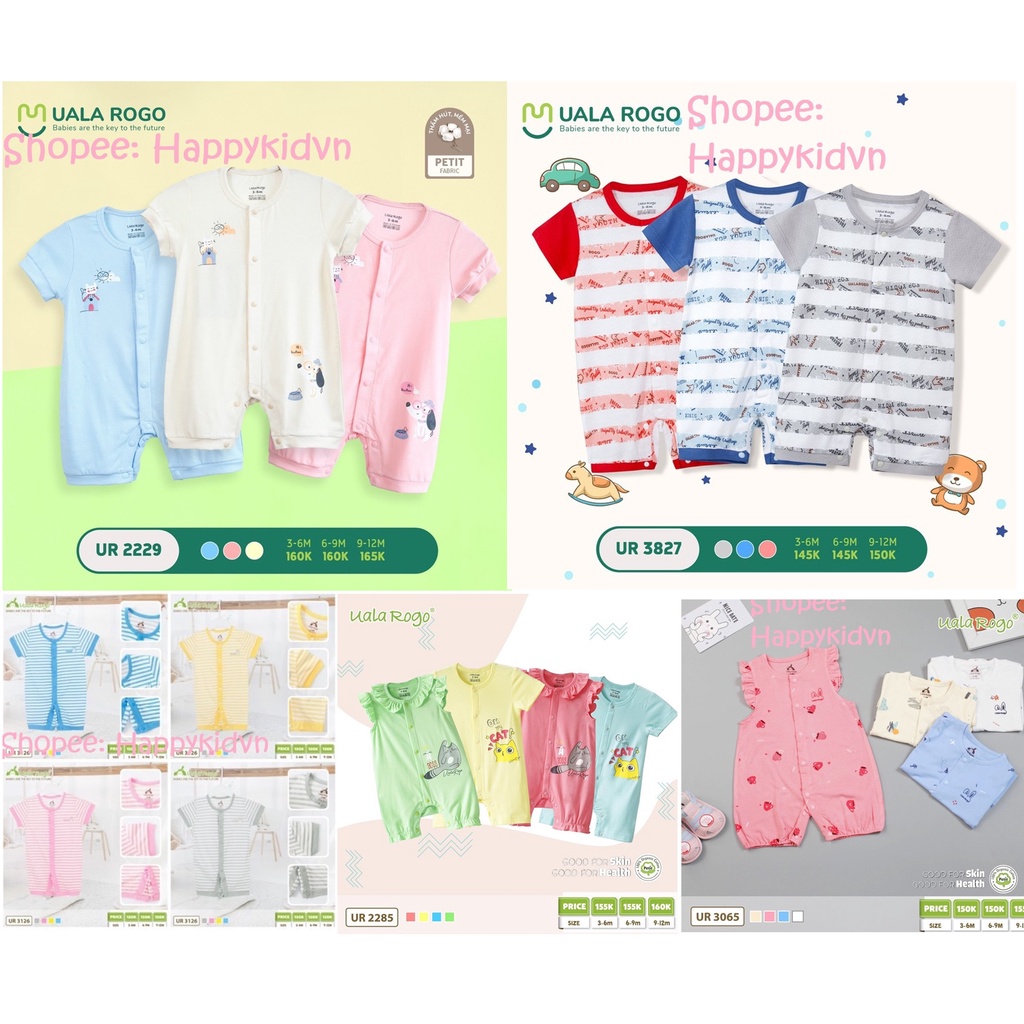 Bộ áo liền quần body cộc tay cho bé trai, bé gái UALA ROGO