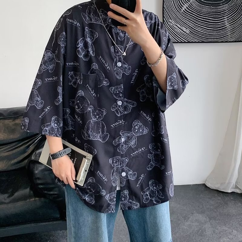 Áo Sơ Mi Dáng Rộng Phong Cách Harajuku Nhật Bản Thời Trang Mùa Hè Cho Nam