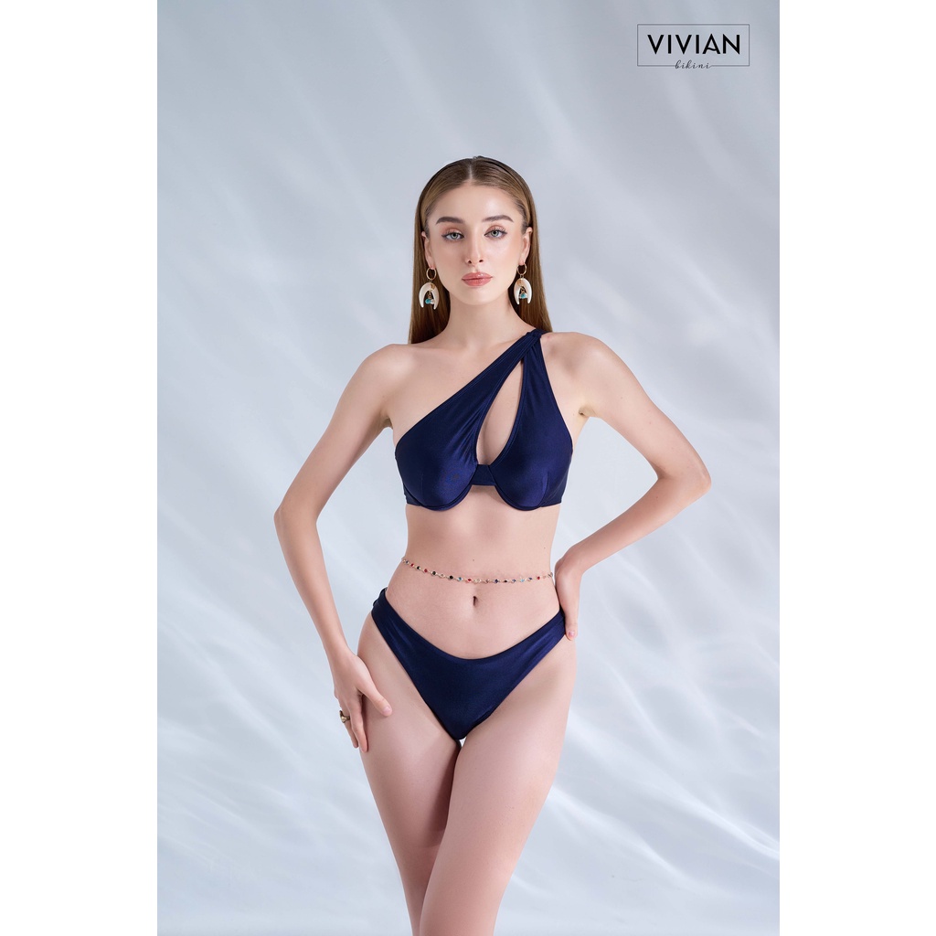 Đồ bơi nữ cao cấp 𝐕𝐈𝐕𝐈𝐀𝐍 dạng hai mảnh áo gọng phối váy cover cách điệu - Xanh đen - VS176_NV