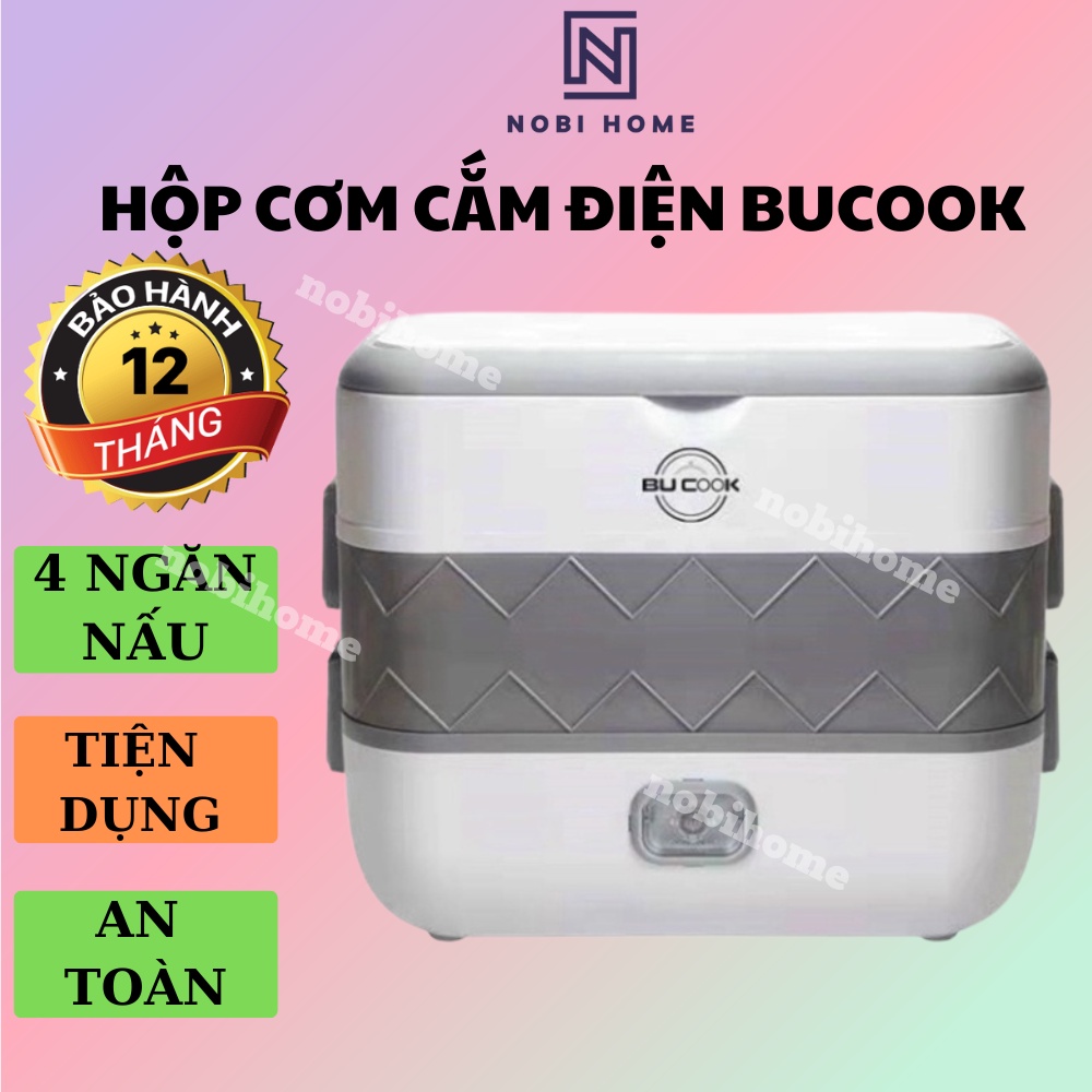 Hộp Cơm Cắm Điện Văn Phòng 2 Tầng Bucook Nobihome, hộp đựng cơm cắm điện văn phòng 4 ngăn inox bucook tiện dụng an toàn