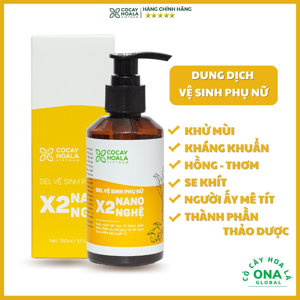 Dung dịch vệ sinh phụ nữ Thảo Dược Giảm Ngứa Gel X2 Nano Nghệ Cỏ Cây Hoa Lá 150 ml