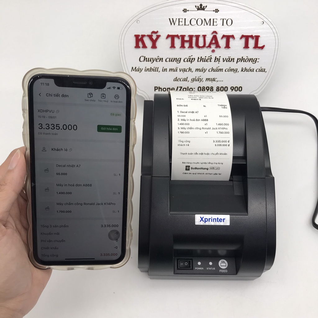 Máy in hóa đơn bluetooth Xprinter in bill thẻ nạp điện thoại từ ứng dụng Viettelpay Pro và Sapo