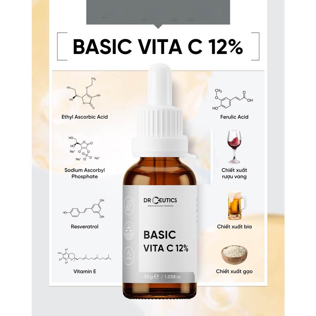 Tinh Chất Làm Sáng Đều Màu Chống Lão Hoá Da DrCeutics Vita C 12% Basic 30g
