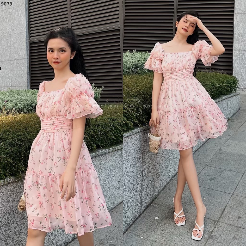 SP009079-Đầm hoa trễ vai