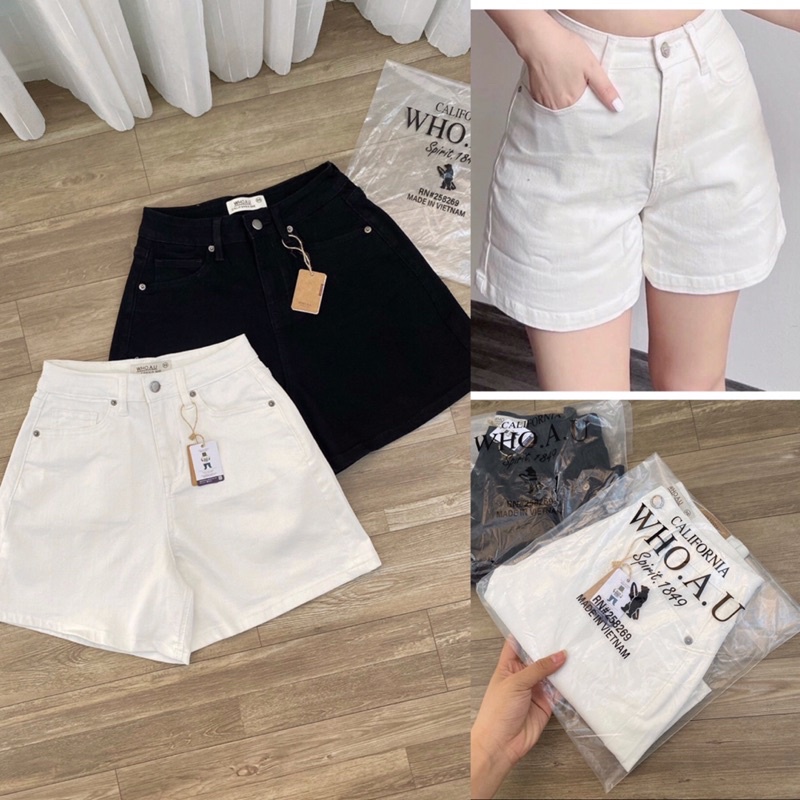 Quần short jeans thêu gấu Whoau, NEDY dáng A trẻ trung, năng động, cá tính. Co giãn, mềm mịn