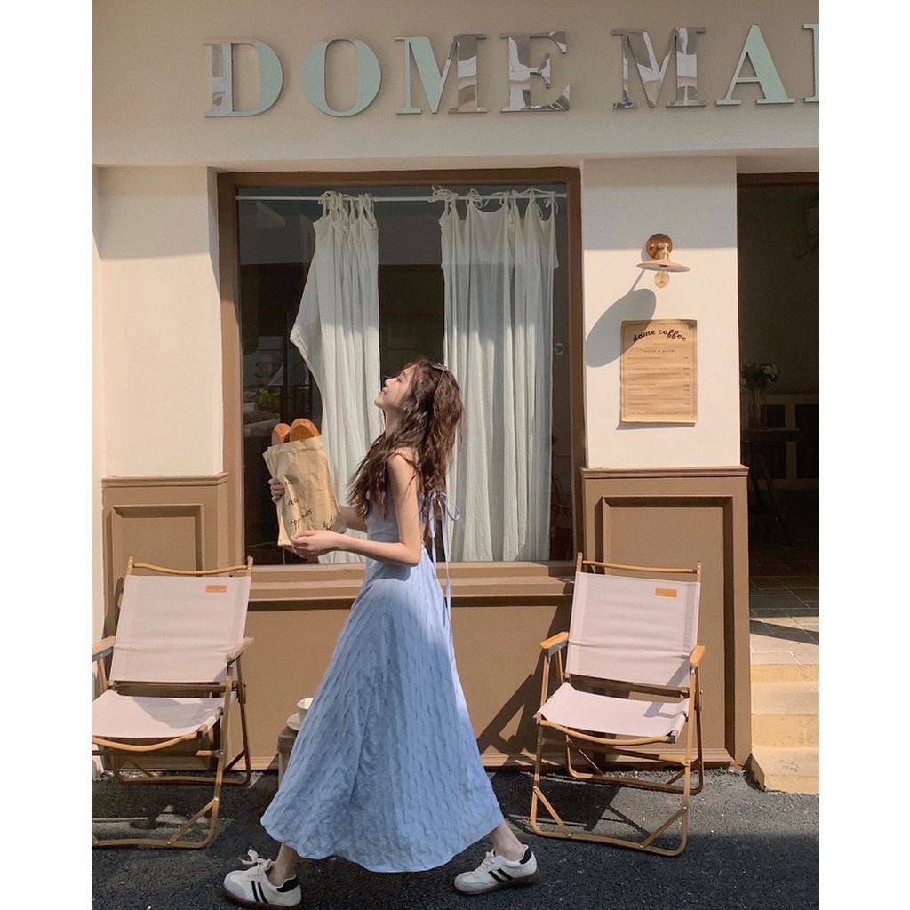𝗺𝗶𝗲 𝘀𝘁𝘂𝗱𝗶𝗼 - Đầm dài xoè xanh pastel buộc dây lưng nhẹ nhàng nữ tính