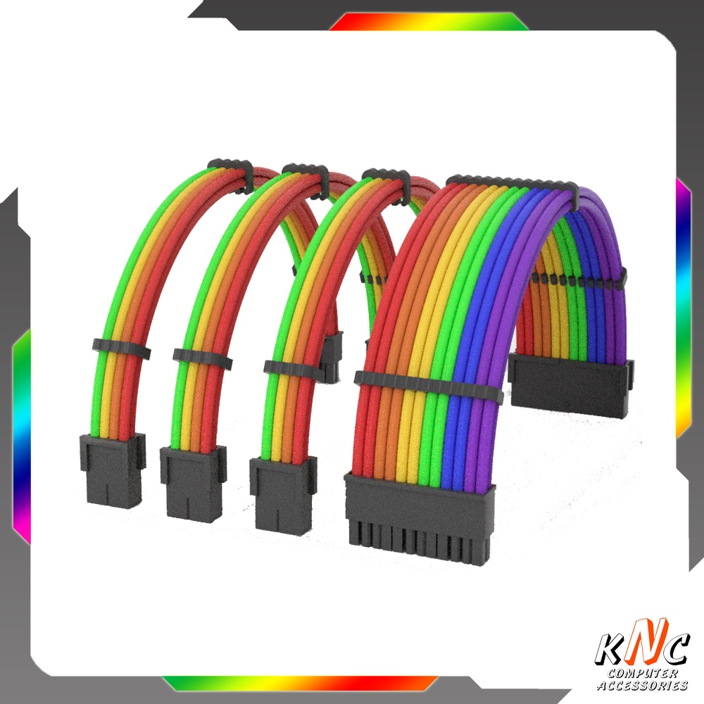 Bộ Dây Nguồn Nối Dài Bọc Dù ColorFul Mod Pro Màu Rainbow Kèm Lược Nẹp Cố Định - Hàng Fullbox