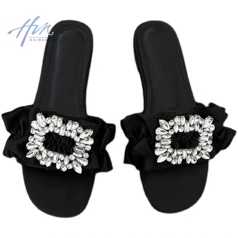 Dép Quai Ngang Vải Satin Cao Cấp Đính Đá Sang Trọng Thời Trang Mùa Hè 2022