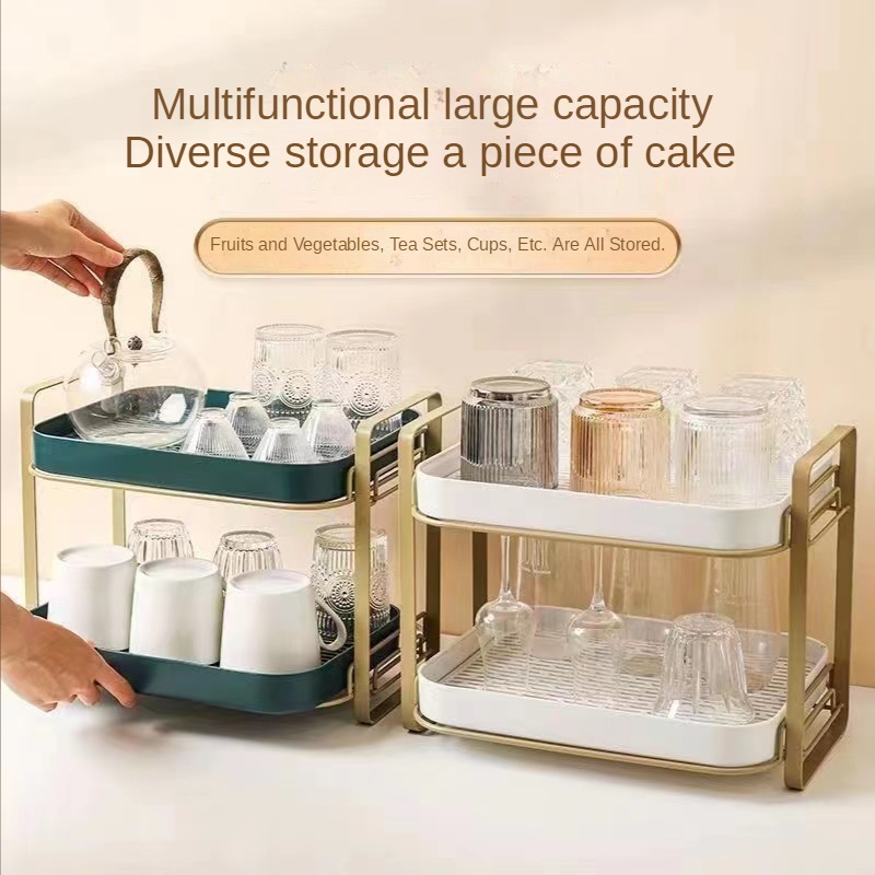 Kệ Để Đồ Dùng Nhà Tắm 2 Tầng Sức Chứa Lớn Khay kệ nhựa cao cấp phong cách sang trọng úp ly cốc, chén, khay trà có rảnh thoát nước phong cách Bắc Âu