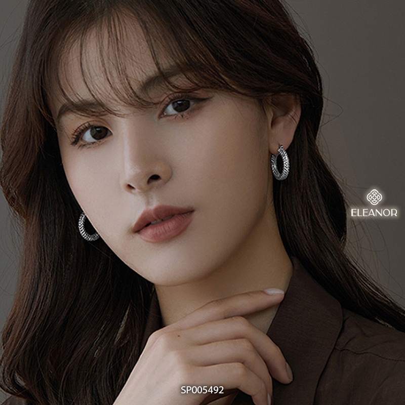 Bông tai nữ chuôi bạc 925 Eleanor Accessories hình tròn đính đá phụ kiện trang sức 5492