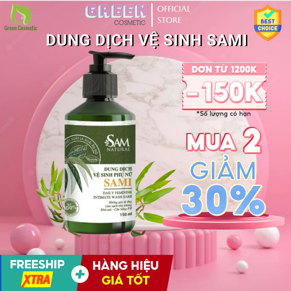 Dung Dịch Vệ Sinh Phụ Nữ Sami Chiết Xuất Lá Xoài Ấn Độ 150ML, dung dịch vệ sinh làm hồng mịn se khít vùng kín