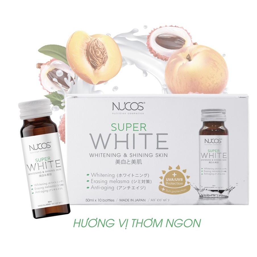 Collagen uống trắng da mờ thâm nám Nucos Super White 50ml x 10 chai