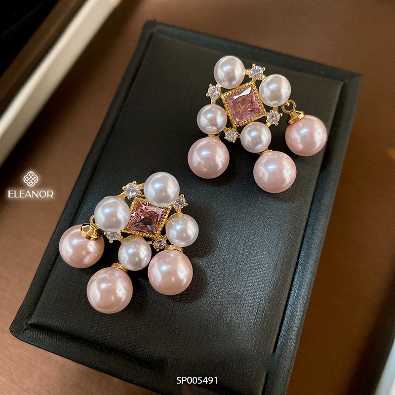 Bông tai nữ chuôi bạc 925 Eleanor Accessories đính đá kết hợp ngọc trai nhân tạo phụ kiện trang sức sang trọng 5491