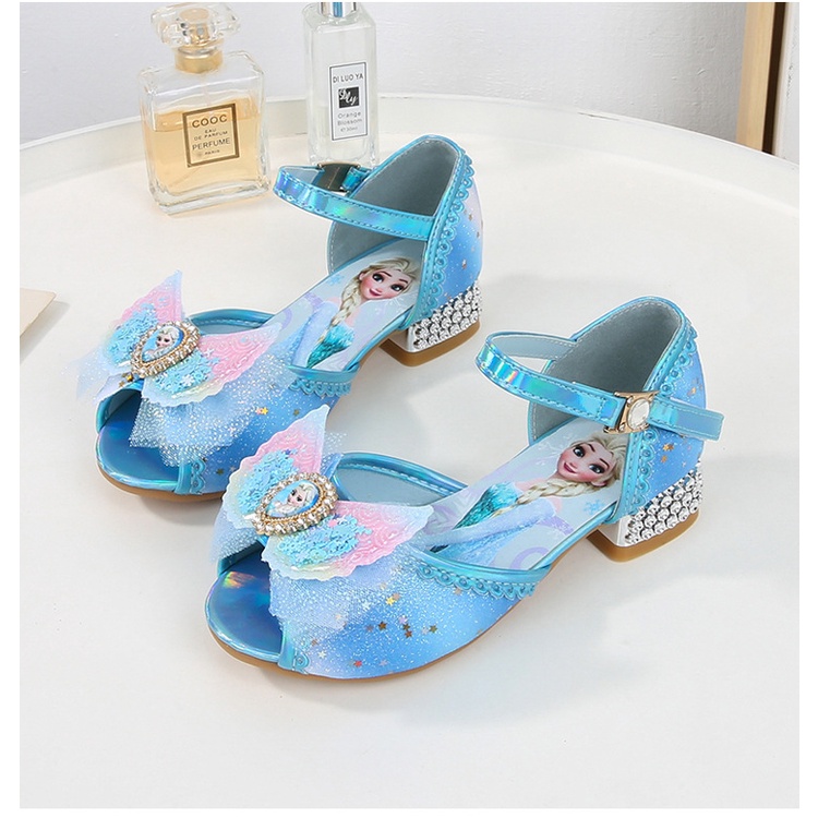Giày công chúa Elsa cao gót hở mũi cho bé gái 3-10 tuổi mẫu mới 2023