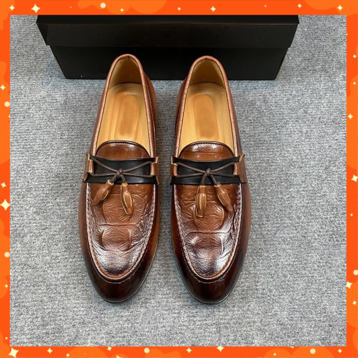 Giày Tây Lười Nam Da Bò Vân Cá Sấu Cao Cấp Kiểu Dáng Công Sở Khâu Đế Phong Cách Sang Trọng, Lịch Lãm LV02