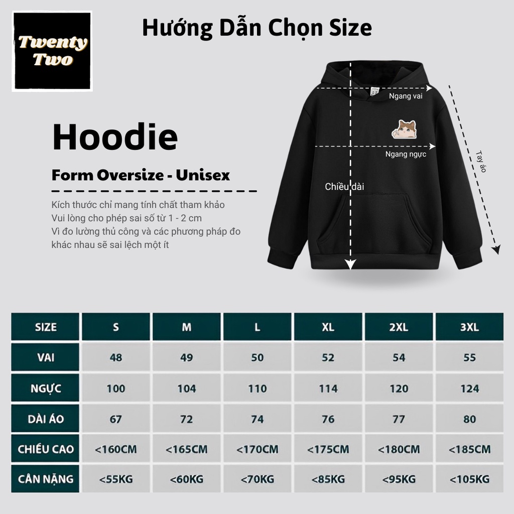 Áo hoodie cặp đôi Twenty two áo hoodie unisex nam nữ form rộng oversize nỉ bông SS2-No.H03 | BigBuy360 - bigbuy360.vn