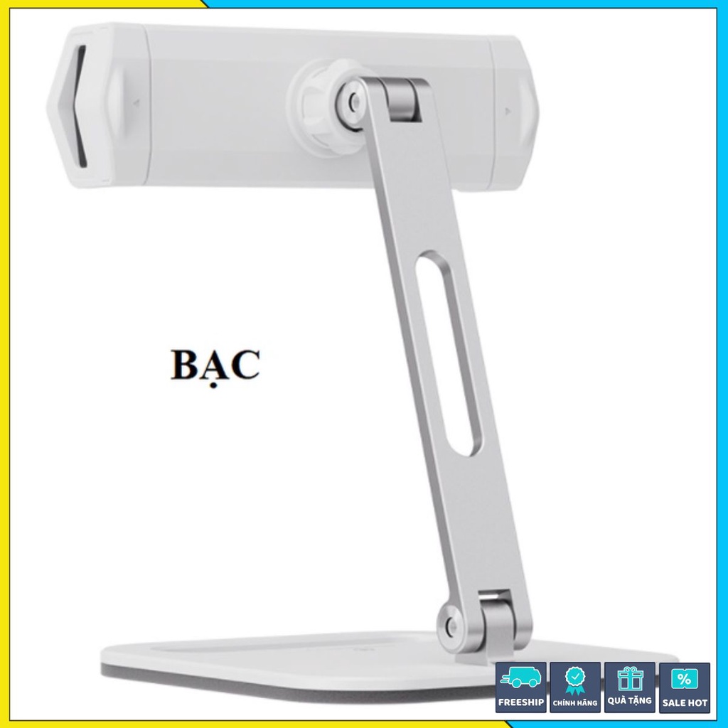 P58 Giá đỡ iPad và máy tính bảng, điện thoại nhôm nguyên khối gấp gọn, kẹp xoay 360 độ cao cấp.