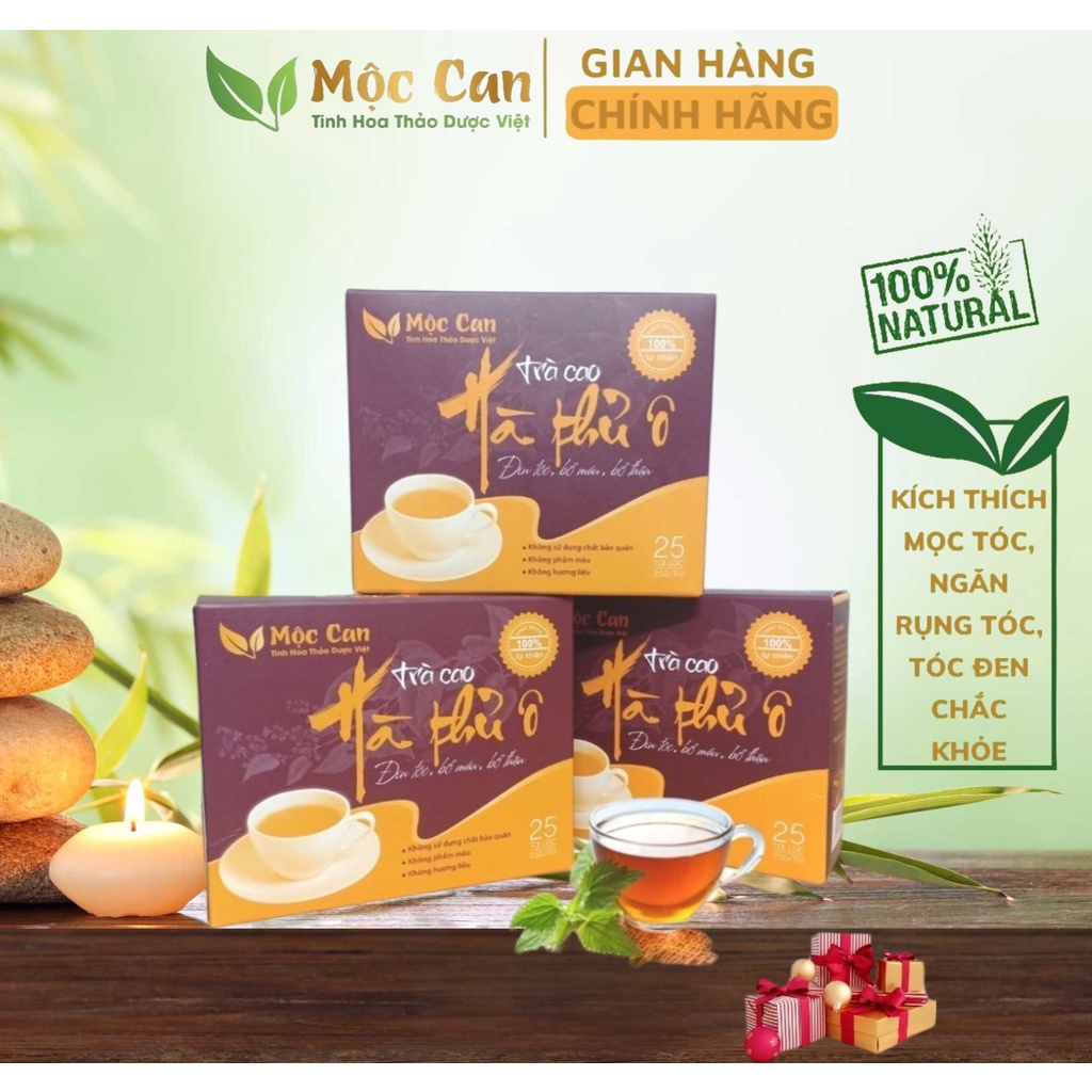 Trà Cao Hà Thủ Ô,Trà Cao Hà Thủ Ô Trà Túi Lọc Mộc Can,Giúp Cải Thiện Tình Trạng Bạc Tóc, Làm Đen Tóc 25 túi lọc
